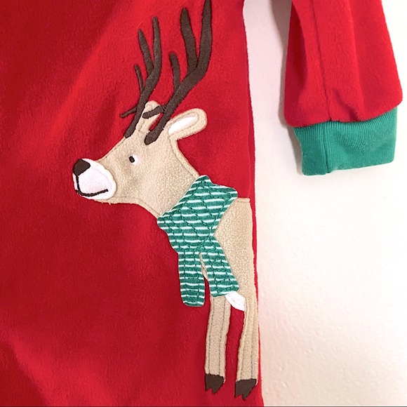 Carter’s Christmas Reindeer Warm Fitted Fleece Footed Pajamas Sleeper 12 Months - Picture 3 of 5